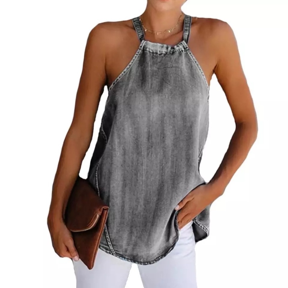 Jean Halter top with tie closure